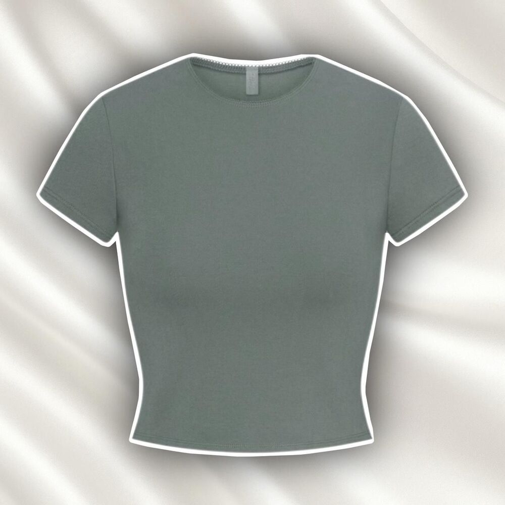 Skims Drop Needle Pointelle Crop Top in green gray
